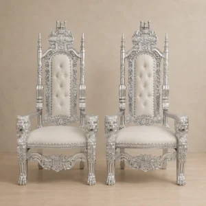 King & Queen Throne Chairs Silver