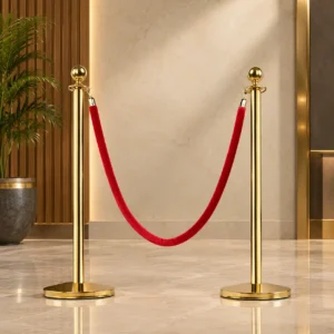 Chrome stanchion post and rope barrier hire